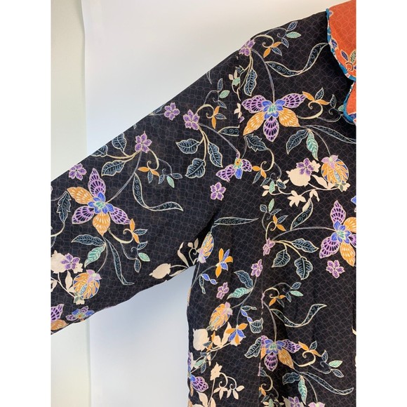 Johnny Was JADE Cruz Lounge Top Floral Silk Button Blouse Long Sleeve L13819 XL - Picture 4 of 13